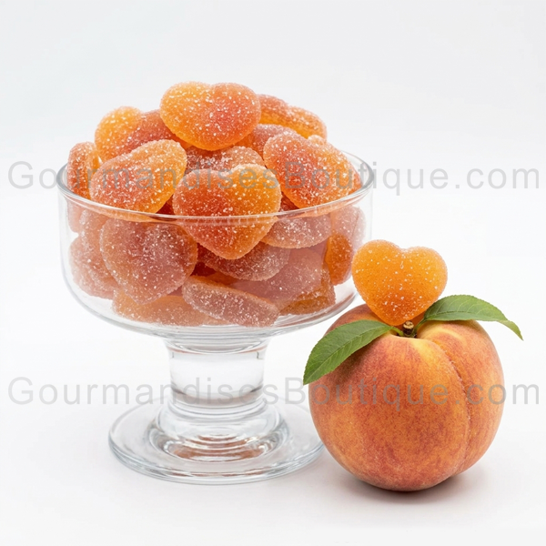 Bonbon halal coeur pêche Sucré - Excellent et agréable en bouche et très tendre- Vente en vrac pas cher par entreprise suisse de confiance (payements sécurisés).
