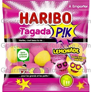 Tagada Haribo Pik acidulé/limonade bonbon rose/jaune - Délicieuse friandise de couleurs.
