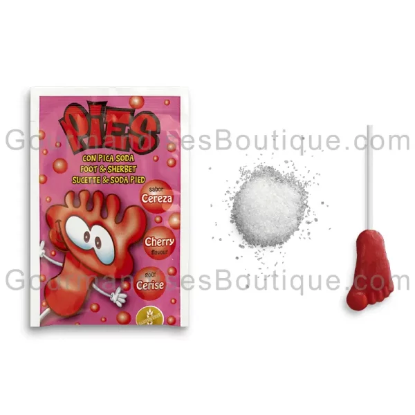 Sucette Pied Avec Poudre Effervescente Goût Cerise.