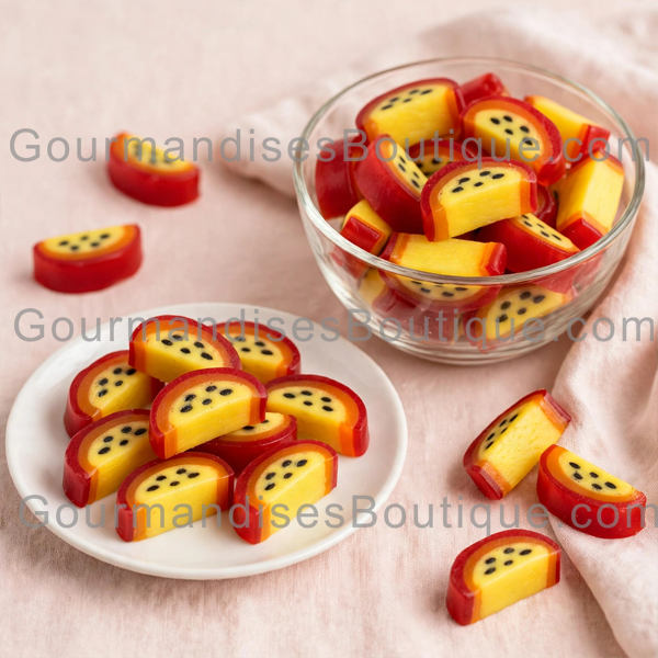 Bonbon Tranche Goût Fruit de la Passion - Sucrerie lisse fruitée.