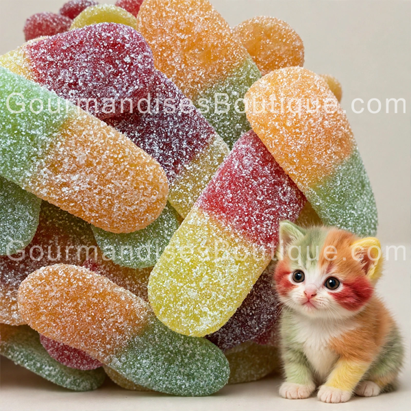 Langue De Chaton Goût Multifruit Acide - Bonbon Acidulé/Citrique Surffizz Lutti sans lactose/gluten goût qui pique.
