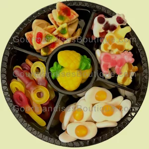 Box Bonbons Lisses très bons fruités/multigoût pas chers - Trolli Vache Au Lait, Sucette/Tétine, Oeuf - Sucrerie forme pizza et ananas.