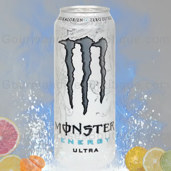 Monster Ultra boisson énergisante zero/sans sucre - Energy drink excellent (très goûteuse et bonne) canette blanche.