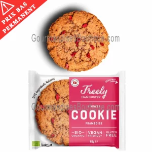 Biscuit à la framboise, cookie moelleux/délicieux (grand 65 grammes) - Produit artisanal, sans huile de palme, fait à Genève (Suisse) croquant au bord et mouelleux.