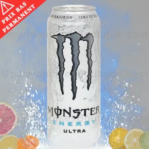 Monster Ultra White Zero boisson énergisante prix bas permanent - Energy drink excellent sans sucre (saveur agrumes) canette blanche.