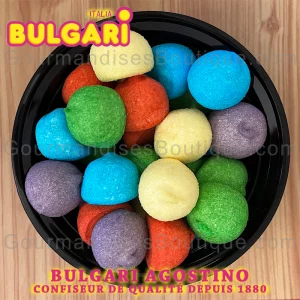 Bonbon Guimauve Balle De Golf de qualité italienne - Confiserie Bulgari goûts mûre, pomme, fraise, banane et framboise.