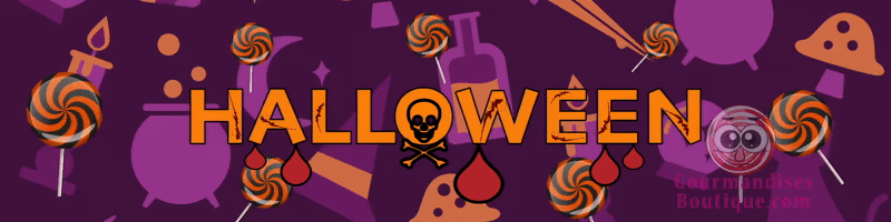 Bonbons/Confiseries Halloween qui font peurs et bonnes - Des sucreries acidulées, lisses, sucrées et des box (boîtes avec bonbons et gourmandises).