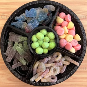 Box/Plateau Bonbons Sucrés Acidulés (six sortes) pas chers - Mélange de confiseries pour cadeau (idéal aussi sur la table).