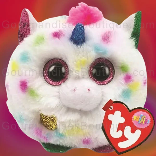 Peluche Ty Izzy Harmonie La Licorne Puffies trop mignonne/magnifique et douce rouge et noire - Peluche belle yeux paillettes authentique/vraie Américaine de qualité (marque USA).