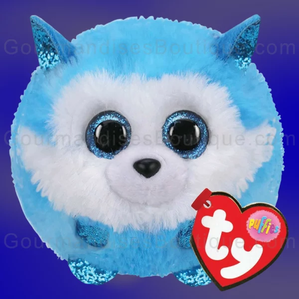 Peluche Ty Prince Bleu Husky Puffies trop mignon/magnifique et douce - Peluche magnifique yeux paillettes authentique/vrai (marque USA).
