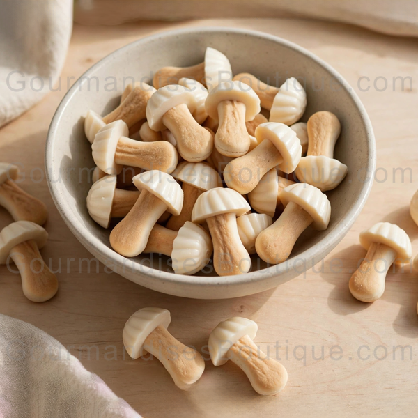 Biscuit Chanmpignon Chocolat Blanc - Friandise croquante, onctueuse, délicieuse.