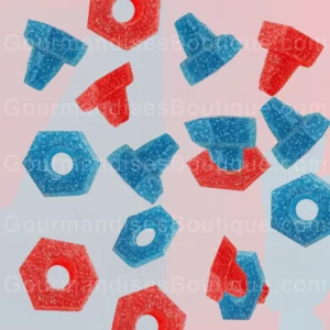 Bonbons Ultra-acides Écrous et Boulons Fraise Framboise Acidulés - Confiseries citriques bleues et rouges délicieuses (et drôle).