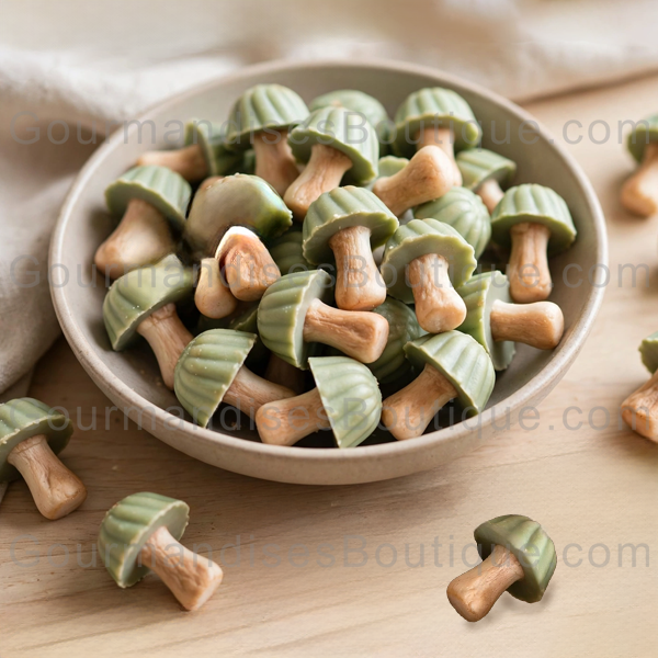 Biscuit Champignon Chocolat Pistache - Confiserie croquante, une gourmandise/friandise trop bonne (excellente).