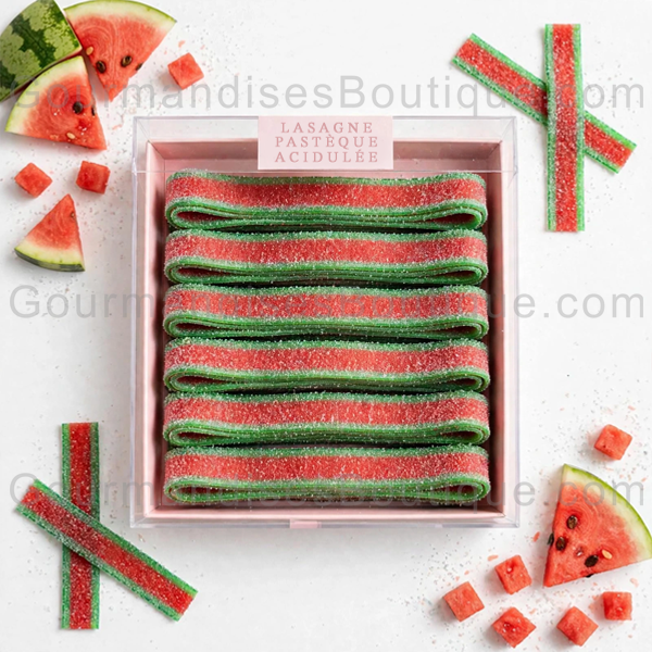 Bonbon Lasagne/Bandos Acidulé Pastèque - Confiserie délicieuse citrique (acide).