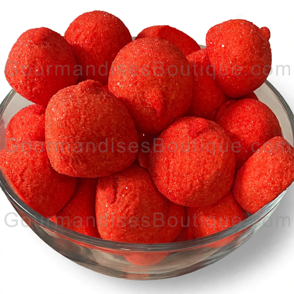 Bonbon Balle de Golf Saveur/gout Fraise - Guimauve rouge délicieusement moelleuse et sucrée.