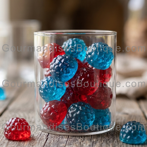 L'alliance parfaite mûre rouge et bleue, sublimée par une framboise intense - Délicieux bonbon.